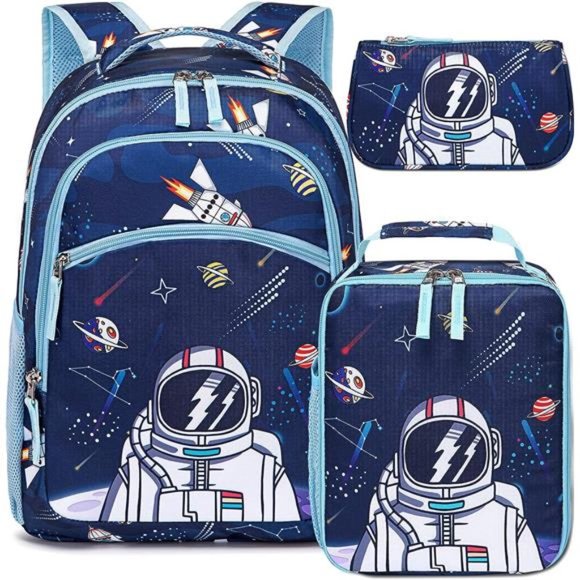 Kids Backpack for School Boys Girls Space Preschool Bookbag With Lunch Case Set